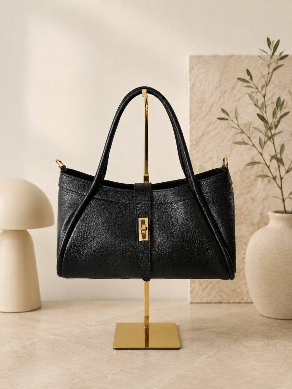 Black Italian Leather Medium Tote Bag – Genuine Leather Handbag